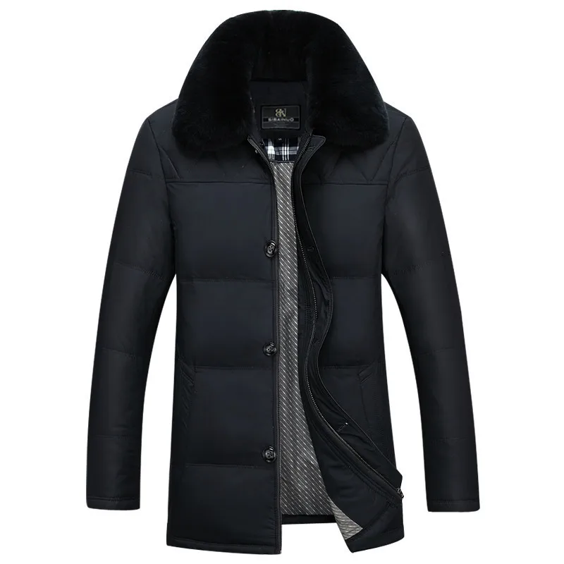 Winter Coat Men Casual Faux Fur Collar Black Thicken Middle age Men ...