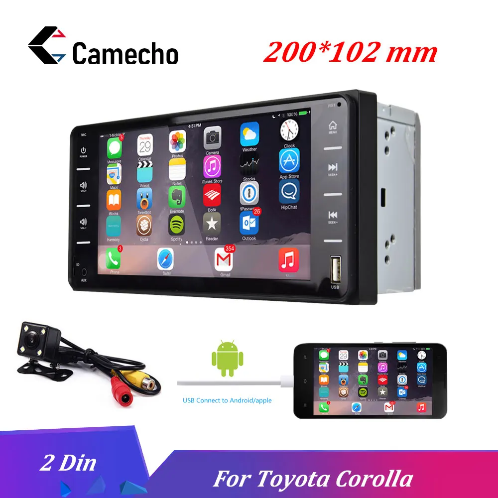 

Camecho 7" Car Radio Audio Radio 2din Touch Screen Car Multimedia Bluetooth MirrorLink Android/IOS FM/AUX Rear Camera MP5 Player