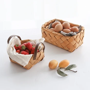 

Originality Wood Braided Storage Basket Vegetable Fruit Bread Egg Food Storage Jewelry Key Accessories Kitchen Storage Tools