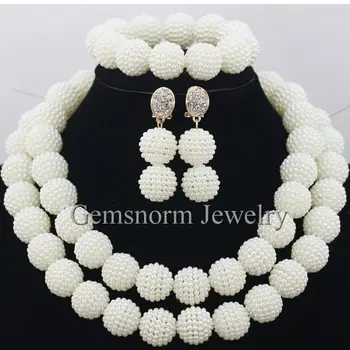 

Fashion Costume Jewelry Set Nigerian Wedding African Beads Jewelry Set White Balls Necklace Set Free Shipping WB933
