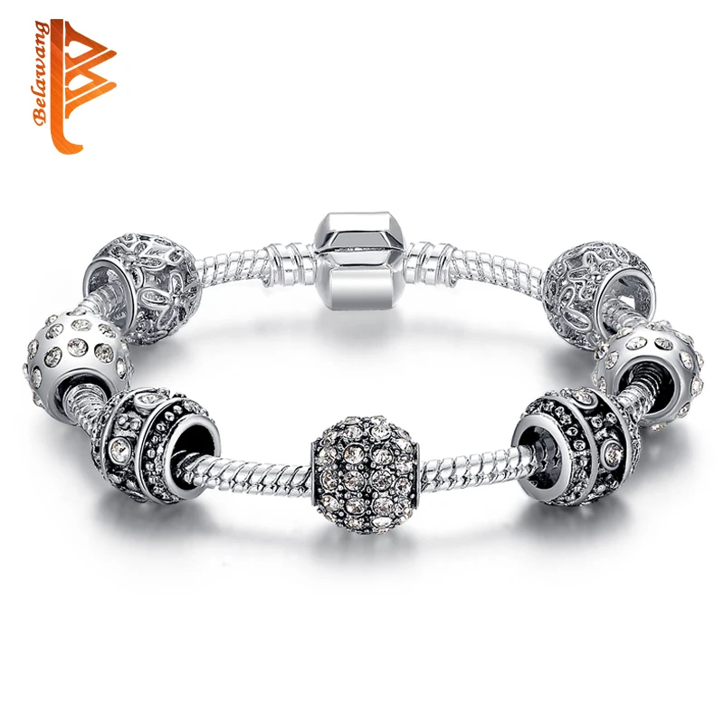 Fashion Women font b Bracelet b font Silver Plated Crystal Bead Charm font b Bracelet b