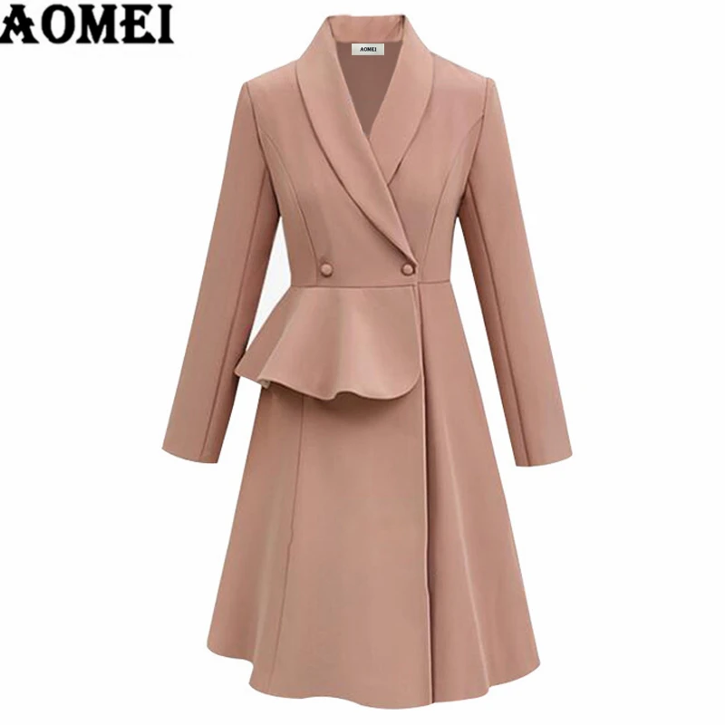 

Long Sleeve Jackets A Line Autumn Dress Coat Elegant Office Ladies Workwear Slim Buttons Plus Size 3XL 4XL 2019 Fall Vestidos