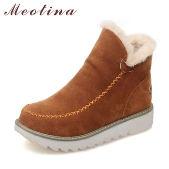 

Meotina Short Boots Winter Snow Boots Women Ankle Boots Flat Platform Plush Warm Ladies Shoes Black Apricot Black Large Siz 43