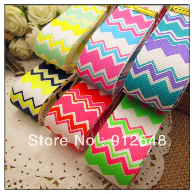 

New Spring ribbon 1"(25mm) Wholesale Print wave line Grosgrain Ribbon DIY headgear ribbon 10 yards/roll undee,6 color mix,blw007