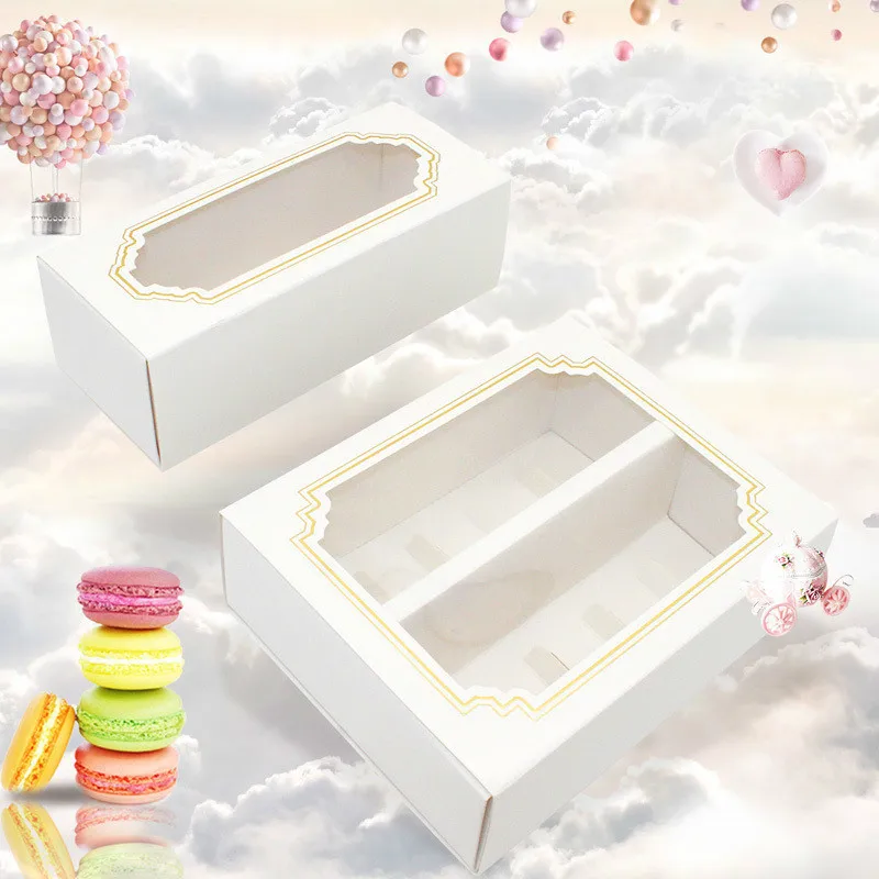 10/20Pcs 5/10Grid Macaron Cake Box Windows Paper Tray Bronzing Gift Packaging Box For Wedding Party Chocolate Candy Food Package