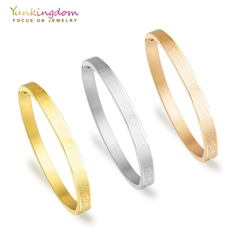 

Yunkingdom stainless steel bracelets & bangles for women love heart bangles three colors gold ladies bangles Dropshipping