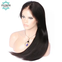 FlowerSeason Pre Plucked 5*4.5 Silk Base Glueless Full Lace Wigs For Black Women Yaki Straight Remy Malaysian Human Hair