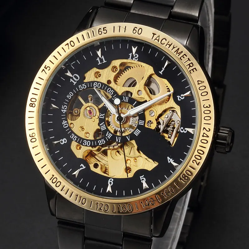 Prix pour Vente chaude De Luxe D'or Luminus Automatique Montre Mécanique Pour Les Hommes Creux Squelette Cadran Noir En Acier Inoxydable Bande Montres Prix pour Vente chaude De Luxe D'or Luminus Automatique Montre Mécanique Pour Les Hommes Creux Squelette Cadran Noir En Acier Inoxydable Bande Montres