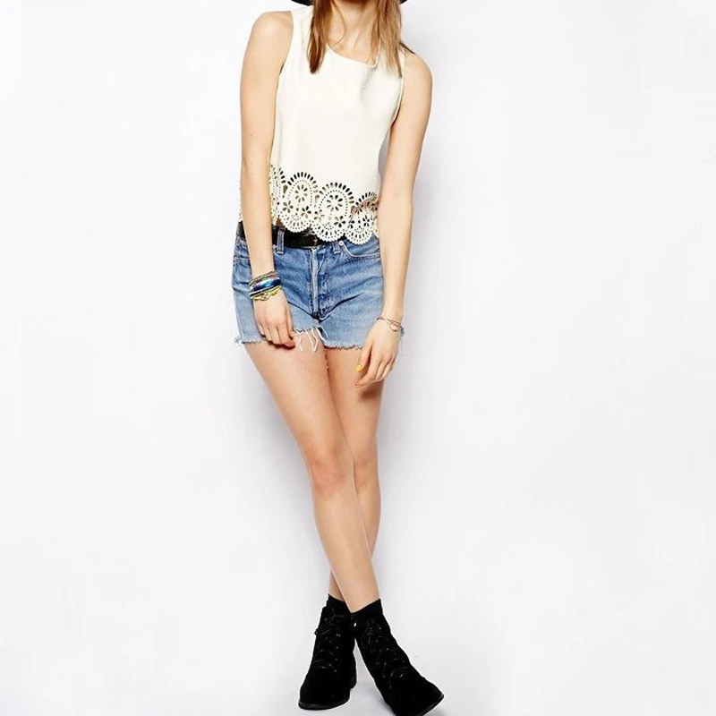 

Sleeveless Accessories Shirt embriodery Colors Cropped Girl Summer Blouses Women Out & Fashion Hollow LNRRABC Clothing S-XL