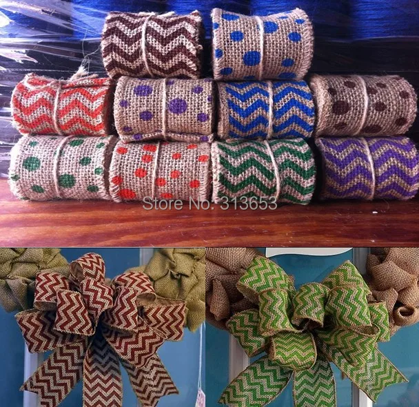 6cm Width Chevron Burlap Ribbon For Wedding Flowers Decoration