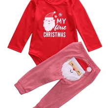 Emmaaby/комплект из 2 предметов; Рождественская Одежда для маленьких мальчиков; комбинезон; штаны; Детский Рождественский костюм Санта-Клауса