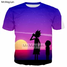Харадзюку закат Рик и Морти мультфильм 3D печать футболка для мужчин/wo Мужская Уличная Хип-Хоп футболка Топы Одежда camiseta