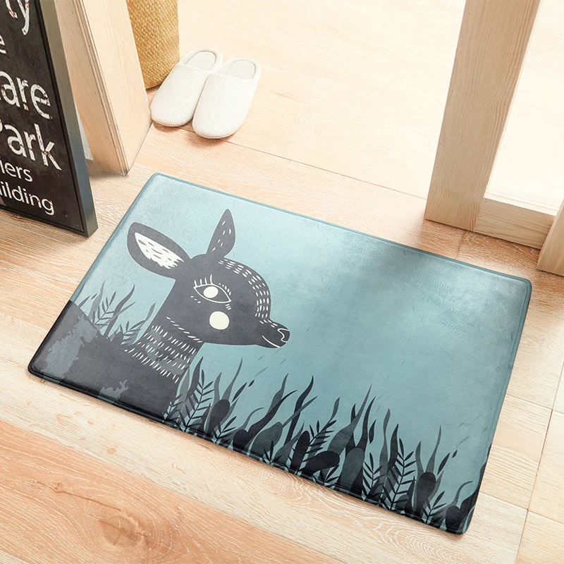 Милый абсорбирующий коврик с мультяшным рисунком, Лесной олень, кролик, кошка, ванная комната, коврик для спальни, нескользящий коврик