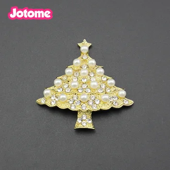 

20pcs / Lot cheaper Lovely gold-tone pearl rhinestone Christmas Tree brooch pin jewelry decoration