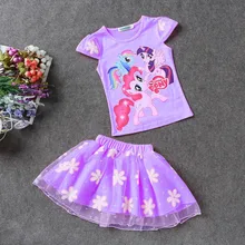 Summer Children Clothing Sets Cartoon Print T-Shirt+Tulle Tutu Skirt 2pcs Suit Kids Casual Sport Suit Girls Clothes Set