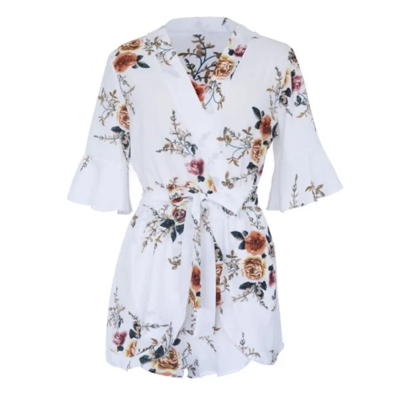 plus size rompers womens jumpsuit short summer beach overalls ladies rompers 2018 one piece floral playsuit romper xxl DN7921.