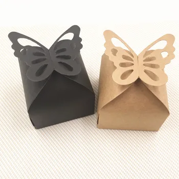 

Butterfly Shape Sealed Paper Box Vintage Natural Kraft Cardboard Dessert Chocolate Package Cases Paper Box 6x6x7cm 24Pcs/Lot