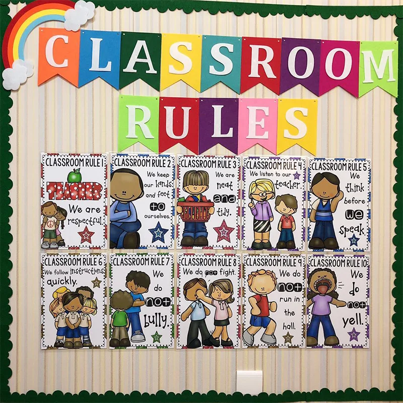 20Pcs/Set Learn English Children A4 Plastic Card Classroom Rules