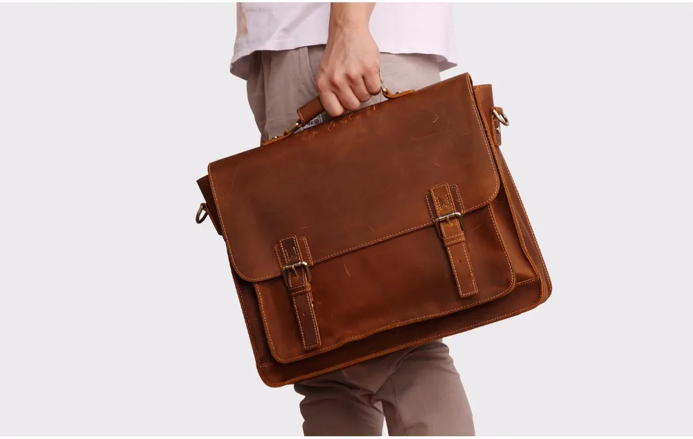 JOYIR  Vintage Men's Briefcase Crazy Horse Leather Messenger Bag Male 15.6" Laptop Shoulder Bag Men Business Office Handbag