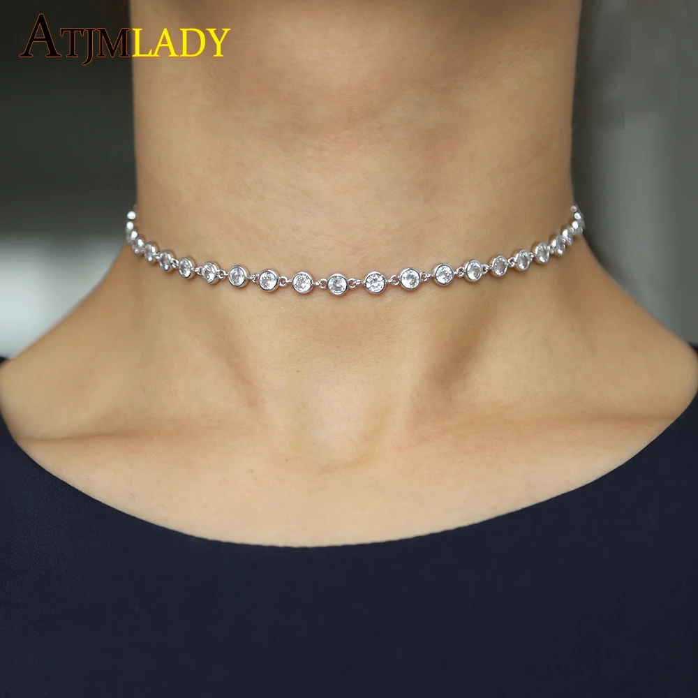 

2018 New Arrival delicate Small Round Cake Shape Sparkling Cubic Zirconia CZ Chokers Collar Necklaces for Women Charms Necklace