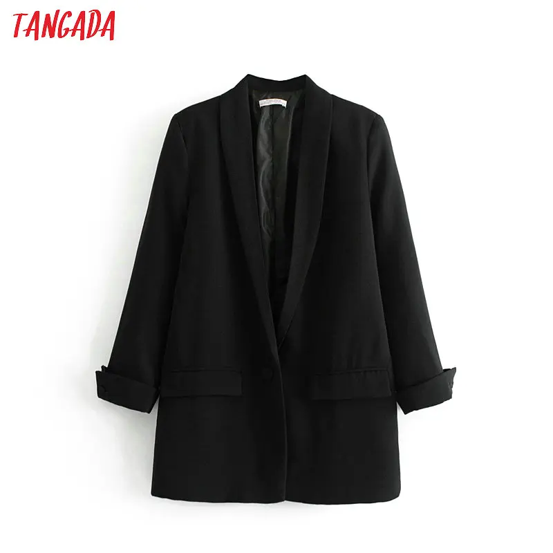 Tangada прямой пиджак классический пиджак пиджак без пуговиц бордовый пиджак бургундия черный пиджак элегантный пиджак жакет оверсайз пиджак с рукавомDA17