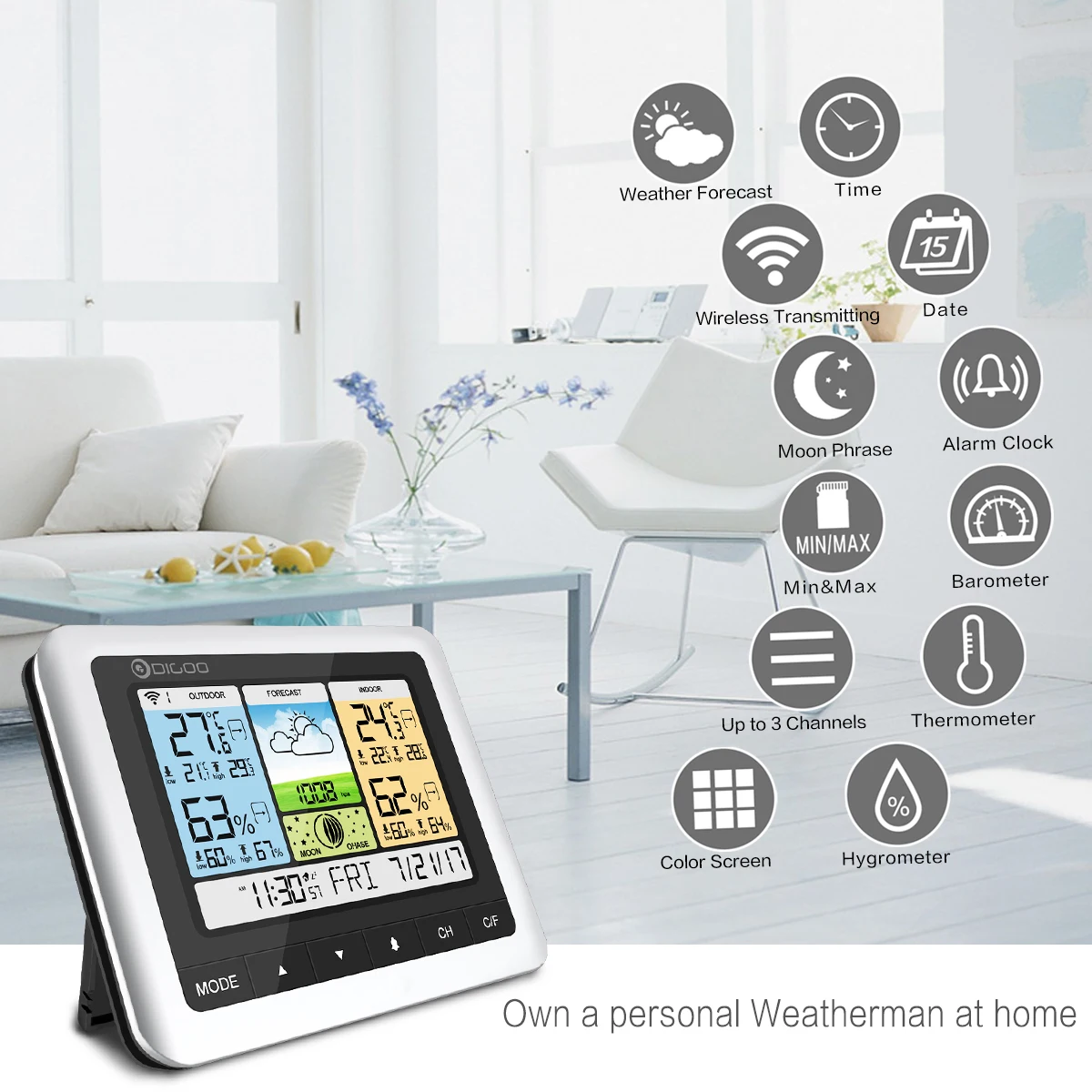 Digoo DG-TH8888, беспроводная домашняя метеостанция, цифровой термометр, датчик влажности, для улицы, для помещений, датчик погоды, часы