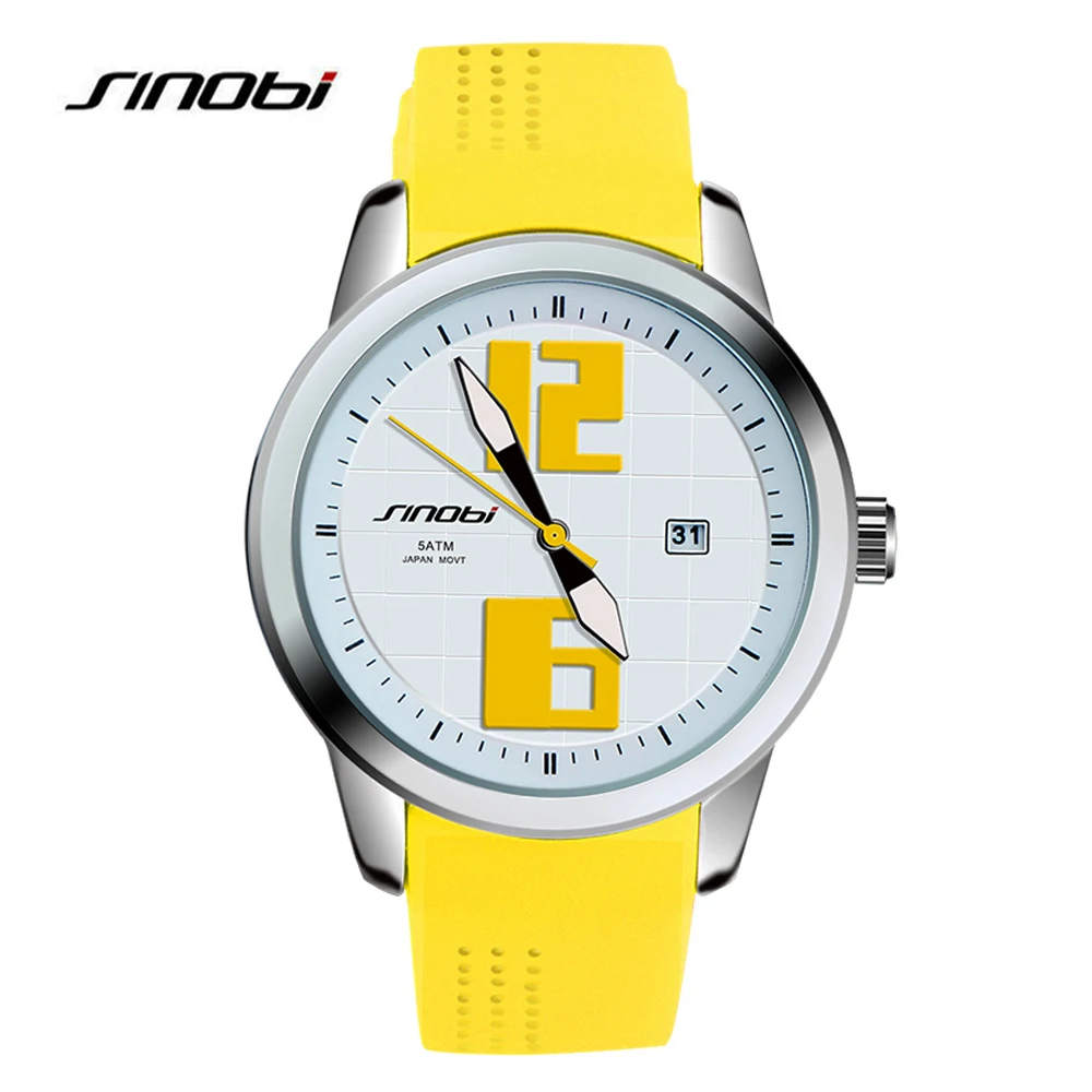 SINOBI 8140 модные спортивные часы Топ люксовый бренд часы мягкий силиконовый ремешок большие руки кварцевые наручные часы для мужчин и женщин Подарки