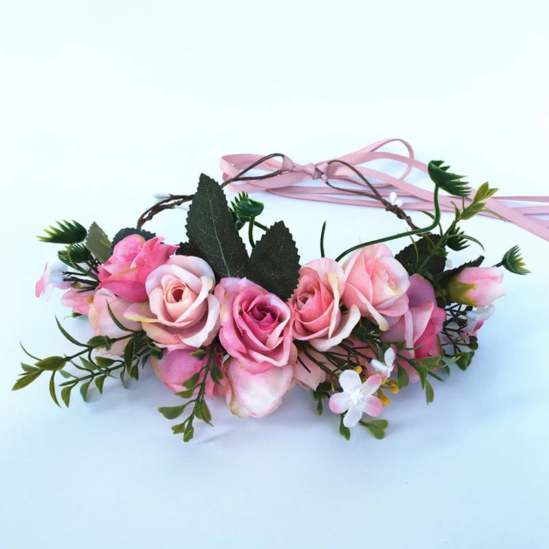 

Rose Flower Hairband Crown Girls Floral Headband Garlands Hair Accessories Wedding Bride Bohemian Flower Wreath Women Head wear