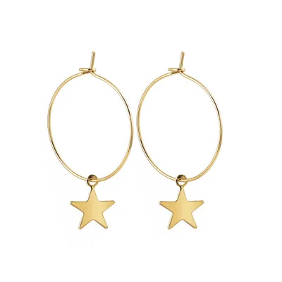 Модные круглые серьги со звездами для женщин Brincos простые круглые серьги пентаграмма серьги женские аксессуары - Окраска металла: Gold