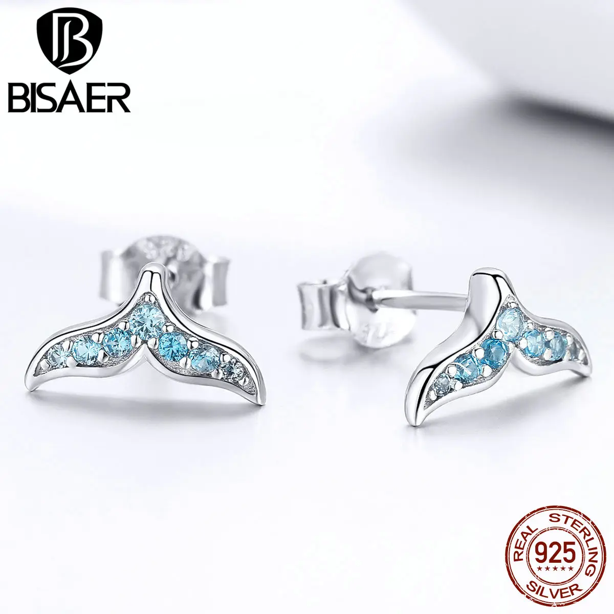 BISAER 925 пробы серебро синий кулон из кубического циркония Русалка серьги со