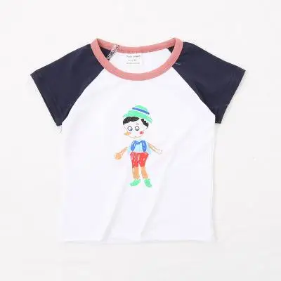 Детские футболки с короткими рукавами и рисунком для мальчиков и девочек, корейское издание, Куртки с рукавами для детей 1-6 лет - Цвет: Navy Blue