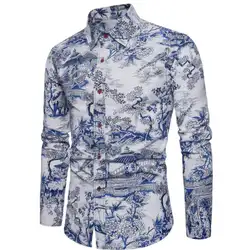 Для мужчин s модная одежда рубашка дизайнер с длинным рукавом Для мужчин Camisa социальной печатная версия рубашки Для мужчин