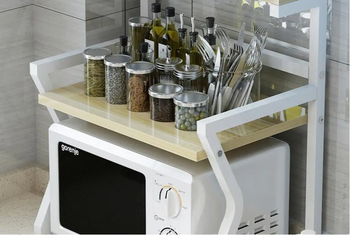  Kitchen microwave racks cabinets free of perforated desktop condiment storage rack vegetable shelf  - 4000004709281