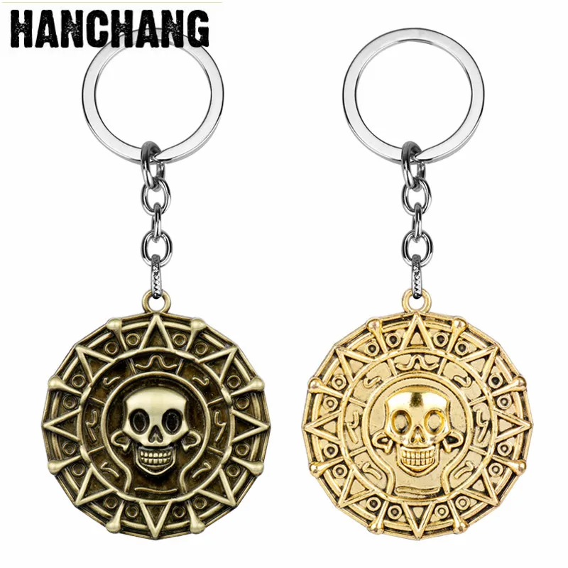 

DROP SHIPPINNG Charm Pirates Of The Caribbean Keycain Jack Sparrow Aztec Coin Medallion Vintage Keychain Ring Car Accessories