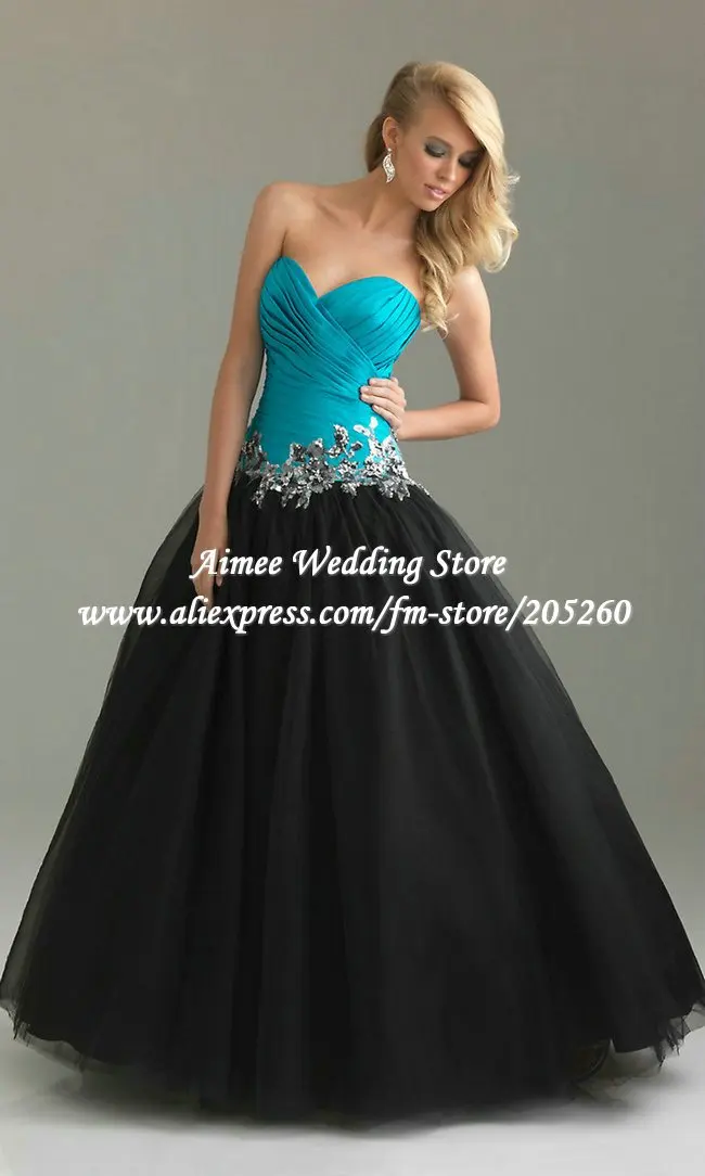 New Sexy Light Blue And Black Sweetheart Backless Long Ball Gown