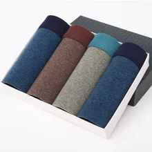 LANGSHA-Boxer en coton pour hommes, lot de 4 pièces, Boxer doux en coton solide, grande taille et confort pour hommes