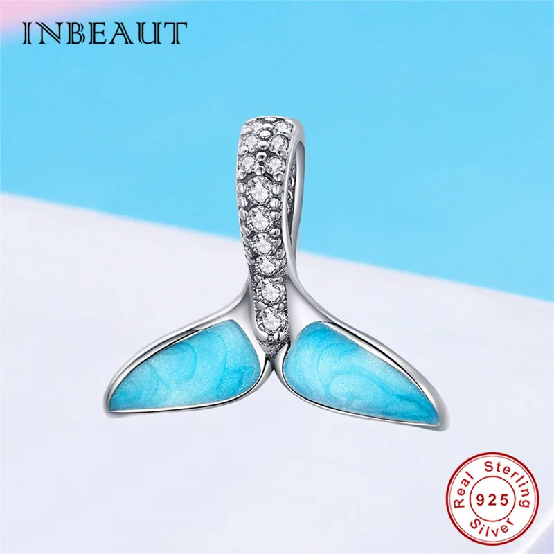 

fit Pandora Bracelet 925 Sterling Silver Marine Fishtail Charms Original S925 Stamp Blue Mermaid Tail Beads CZ DIY Jewelry
