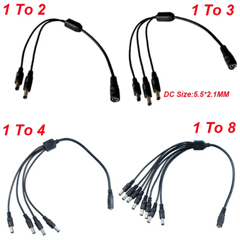 

5.5x2.1mm DC 12V Power Jack Wire Cable Connector 1 Female Plug to 2 3 4 5 6 8 Male Multi Plug Line Splitter Adapter LED Strip
