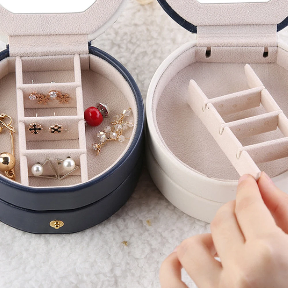 

Three-layer Portable Travel Jewelry Box Three Layers Jewellery Organizer Storage Case with Mirror for Ring Ear Stud Necklace