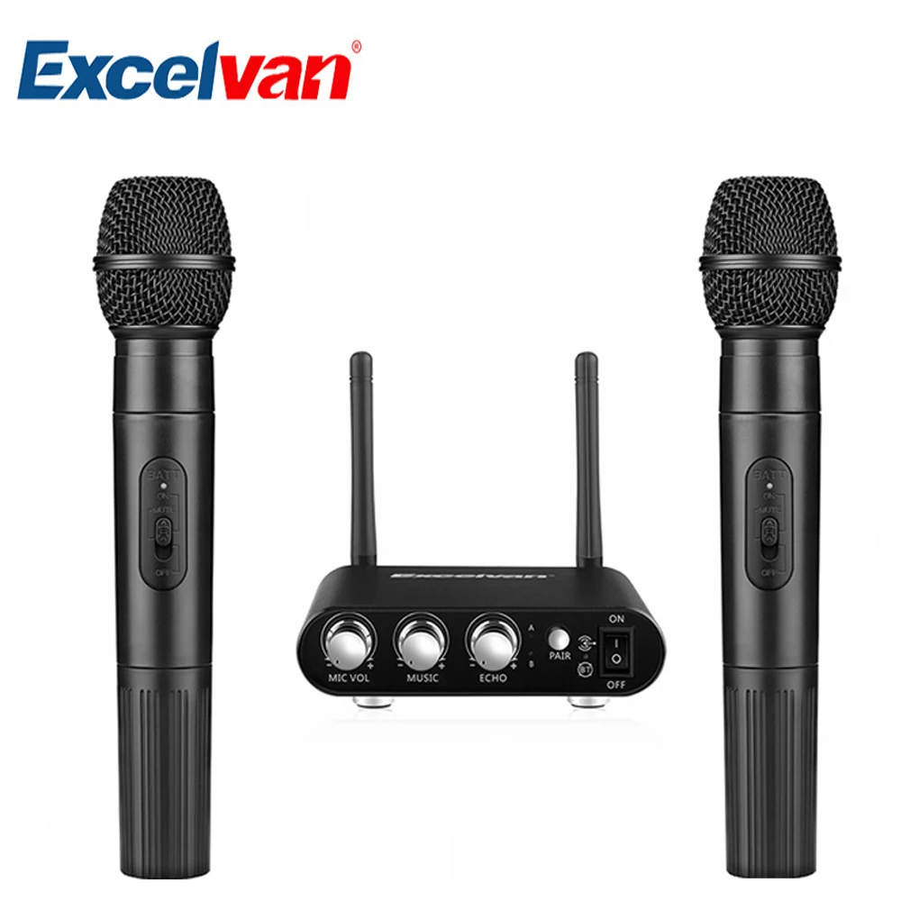 

Excelvan K38 Dual Wireless Microphones with Receiver Box Various Frequency High-end MicrophonFor Home Entertainment Conference