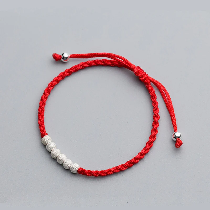 

La MaxZa 925 Sterling Silver Fashion Luck Frosted Beads Charm Bracelets Woven Red Line Thread String Rope Bracelets For Women