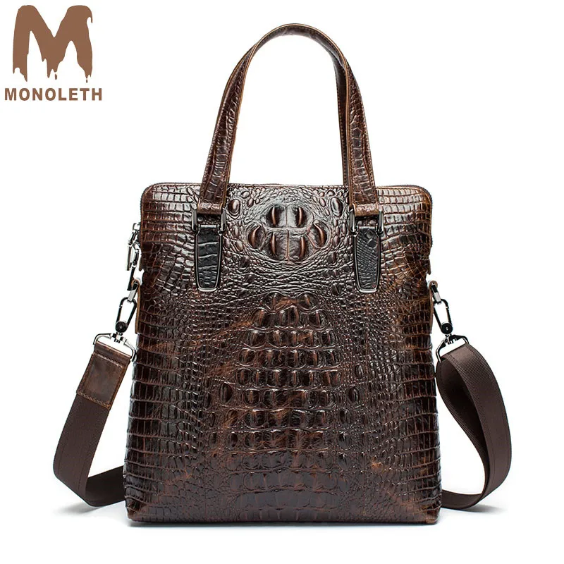 

MONOLETH Genuine Leather Men Briefcase bag crocodile pattern men's handbag business casual men's shoulder bag Messenger bag