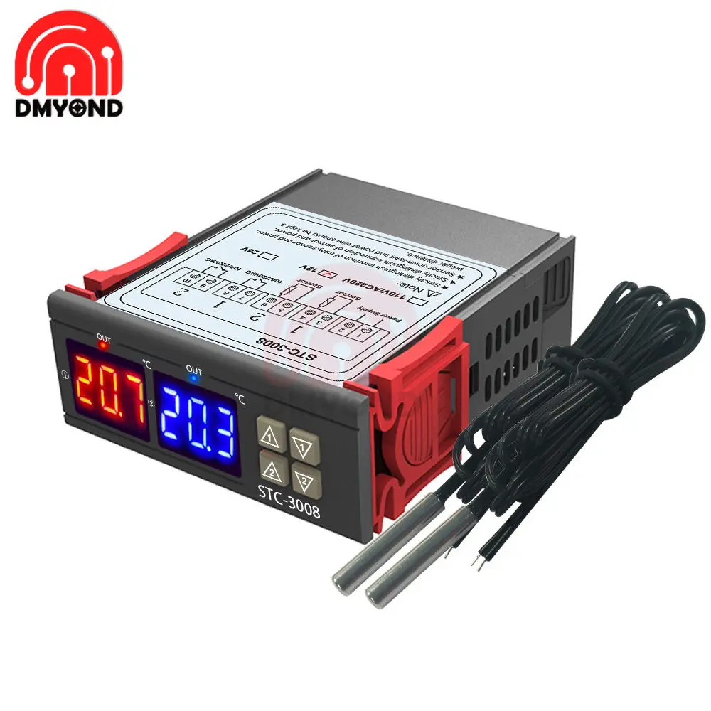 STC-3008 Термостат 110 В 220 в 12 В 24 В 2CH светодиодный двойной дисплей цифровой регулятор температуры Регулятор термометр для инкубатора тестер