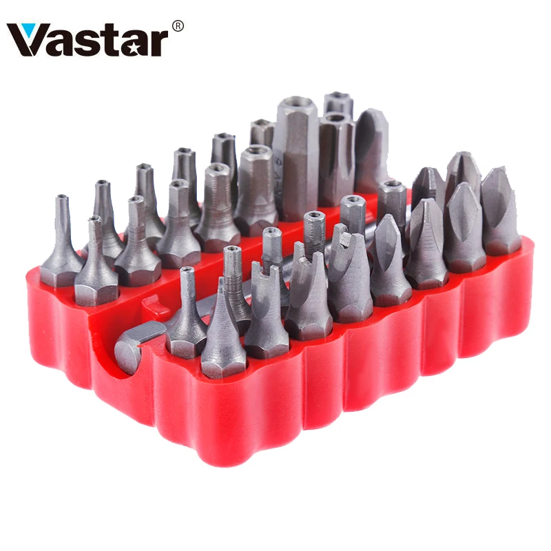 

Vastar 33pcs Security Bit Set with Magnetic Extension Bit Holder Tamper Proof Torq Torx Hex Star Screwdriver Bits Set