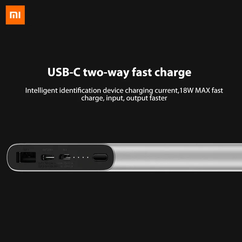 Внешний аккумулятор Xiaomi 3, 10000 мА/ч, USB-C, 2 способа, 18 Вт, QC3.0, быстрая зарядка, внешний аккумулятор для samsung, iphone, huawei, два USB выхода