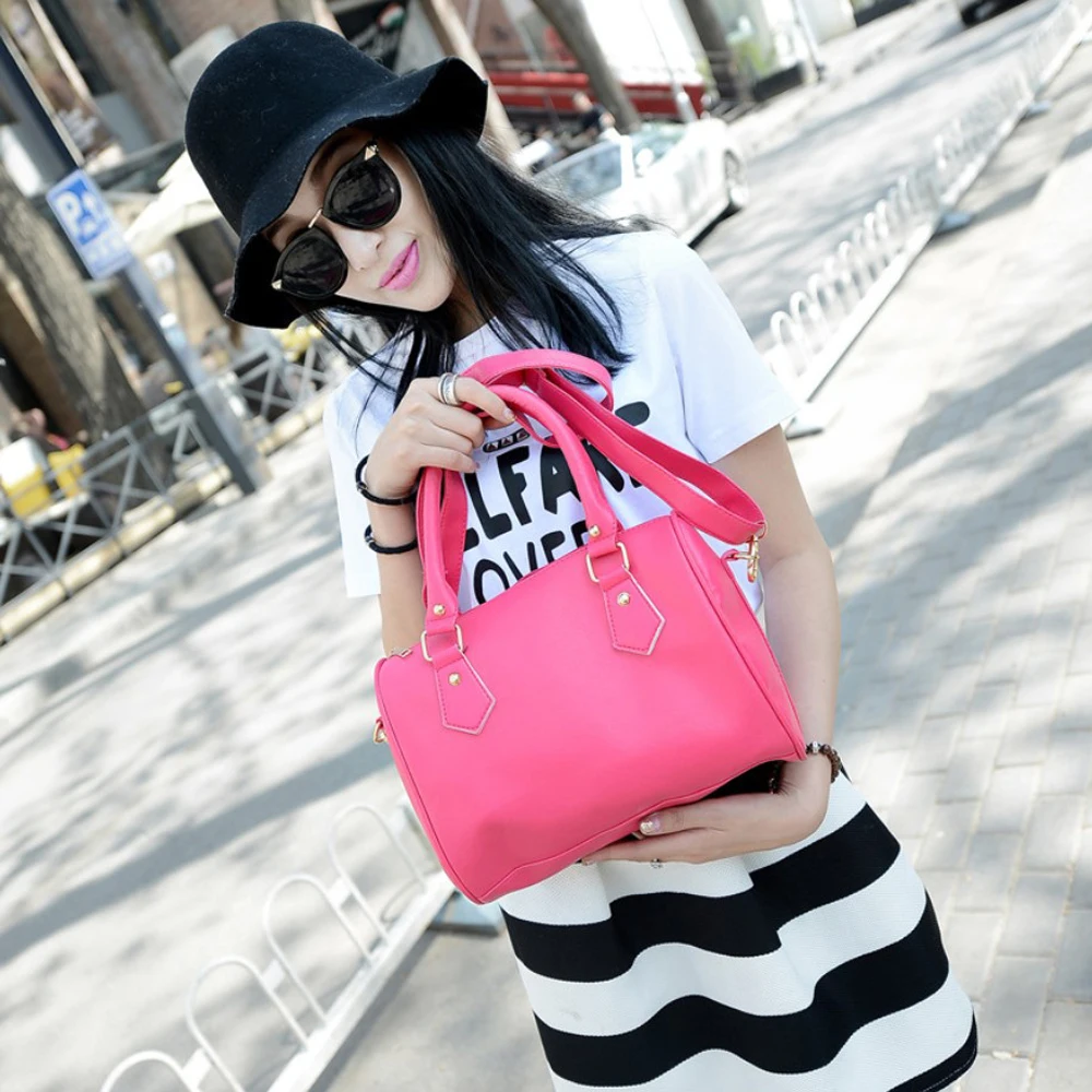 

New Fashion Women Cylindrical Bag Candy Color PU Leather Handbags Vintage Diagonal Package Clutch Messenger Shoulder Bag