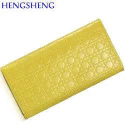 Hengsheng самые модные желтые женские кожаный бумажник с 100% натуральная кожа длинные женские портмоне и кошельки женские длинные кошельки