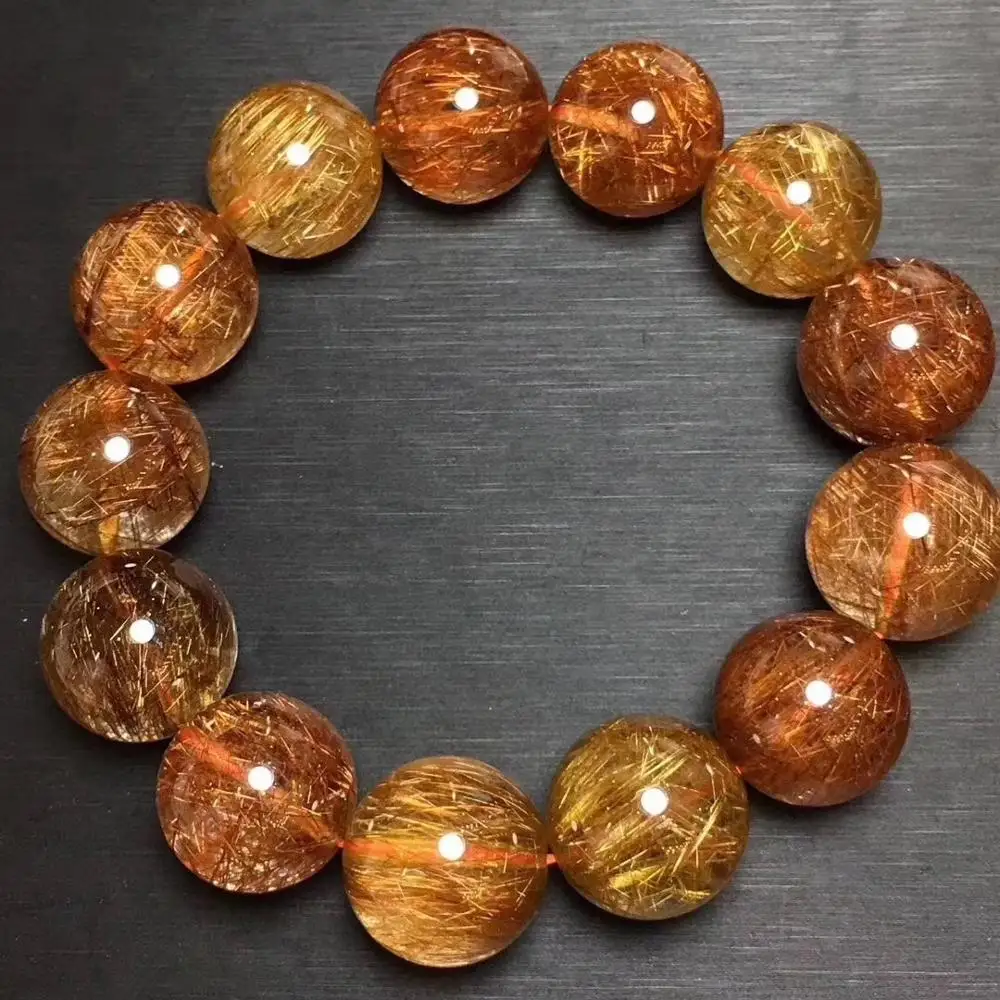 

17mm Natural Colorful Rutilated Bracelet Jewelry For Women Men Cat Eye Gemstone Crystal Stretch Round Beads Bracelet AAAAA