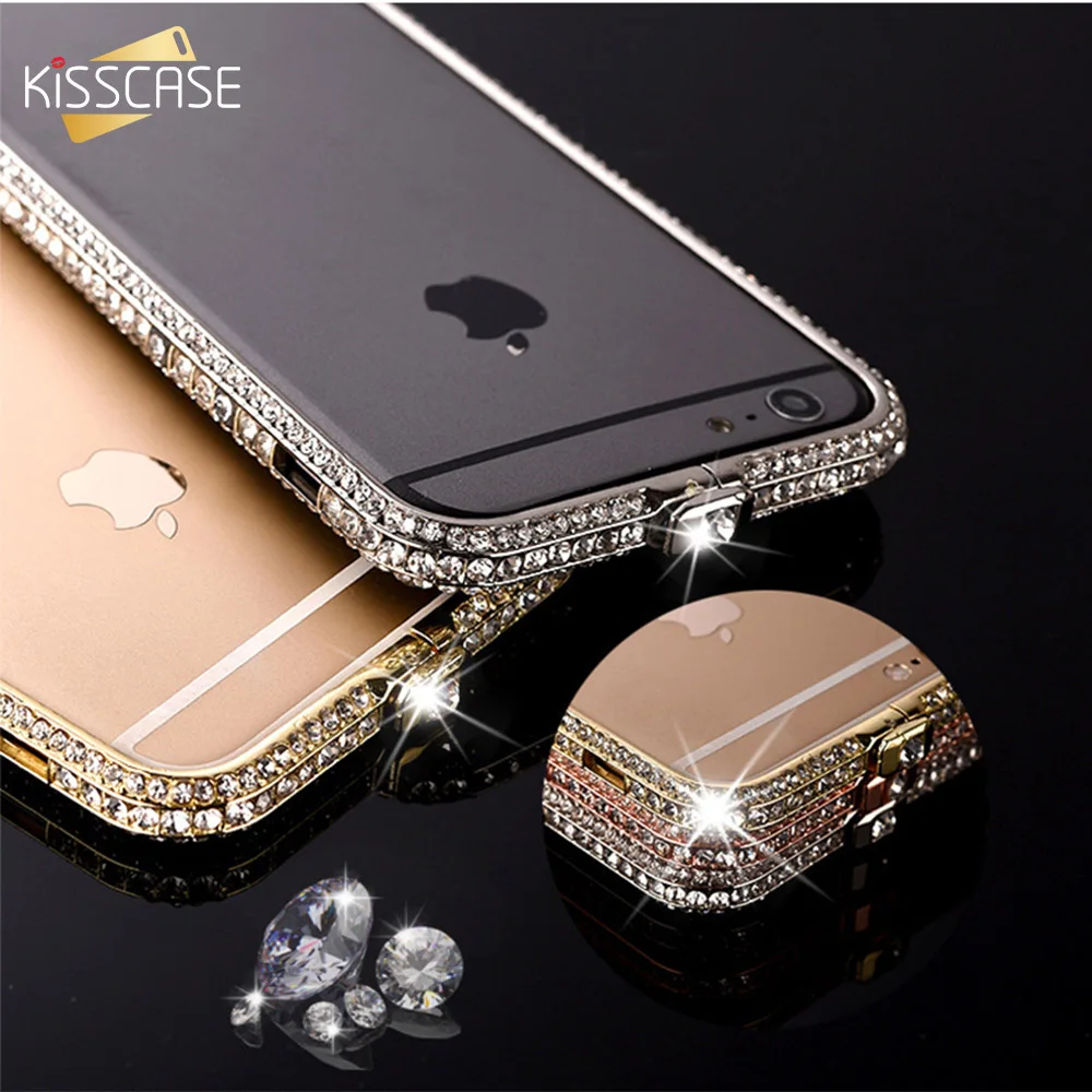 Kisscase горный хрусталь силиконовый чехол бампер для iPhone 6 6 S 7 Plus 5 5S SE case Чехол Алюминий Рамки чехол для iPhone 5 5S SE 6 6S 7 Plus Капа роскошный бриллиант для iphone 6 6s обложка для iphone 5 Fundas