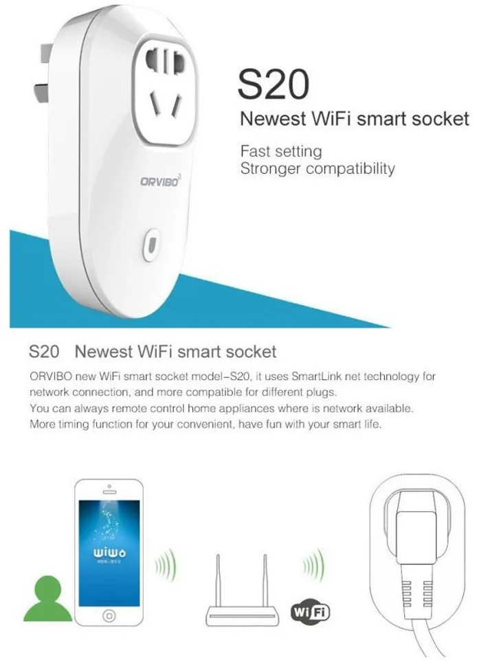Wiwo s20 orvibo ue, ee.uu., reino unido, au enchufe estándar wi inteligente interruptor de enchufe de viaje para iphone android teléfono|automation cable|automation officeautomate ethernet - AliExpress